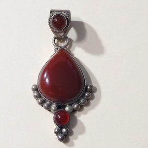 Sterling Silver Southwest American Style Pendant with Sard and Carnelian Cabocho